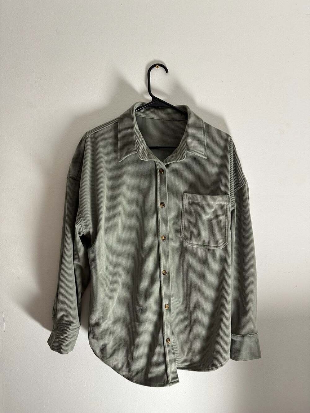 Sage Green Corduroy Oversized Button Down Shacket Shirt